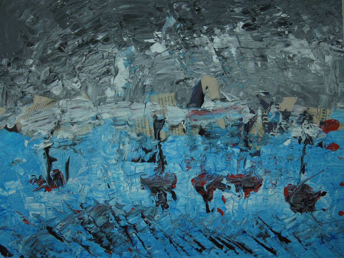 Ein gemaltes Bild in blau-grau