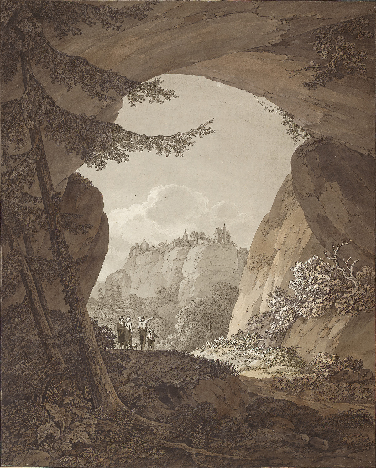 Adrian Zingg: View of Hohnstein Castle in Saxon Switzerland through a Rock Opening, 1760–1800