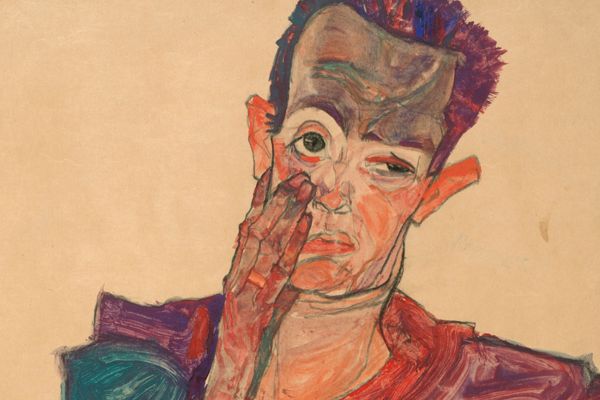Egon Schiele | Self-Portrait with Eyelid Pulled Down, 1910 | The ALBERTINA Museum, Vienna