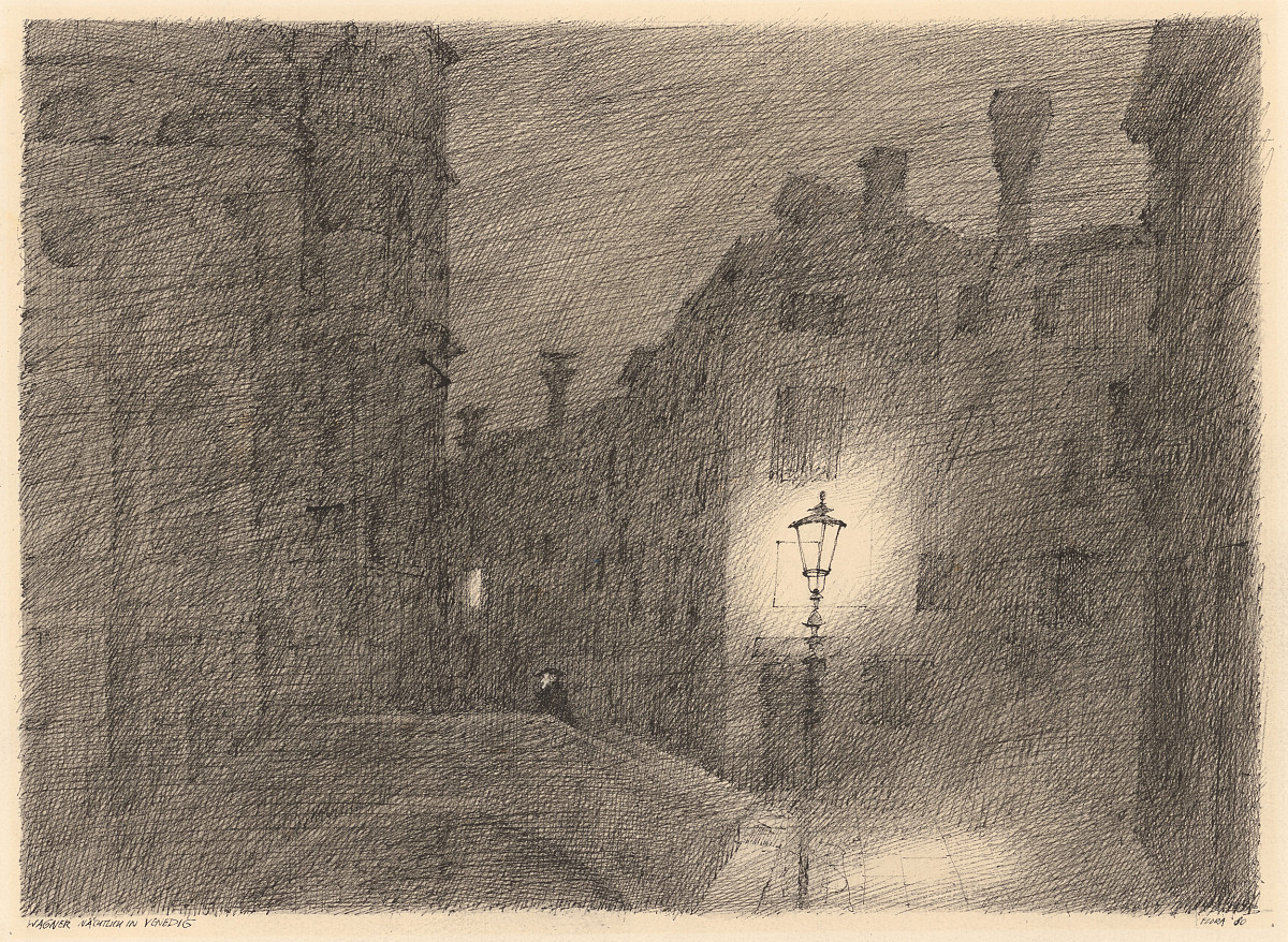 Paul Flora: Wagner in Venice at Night, 1980