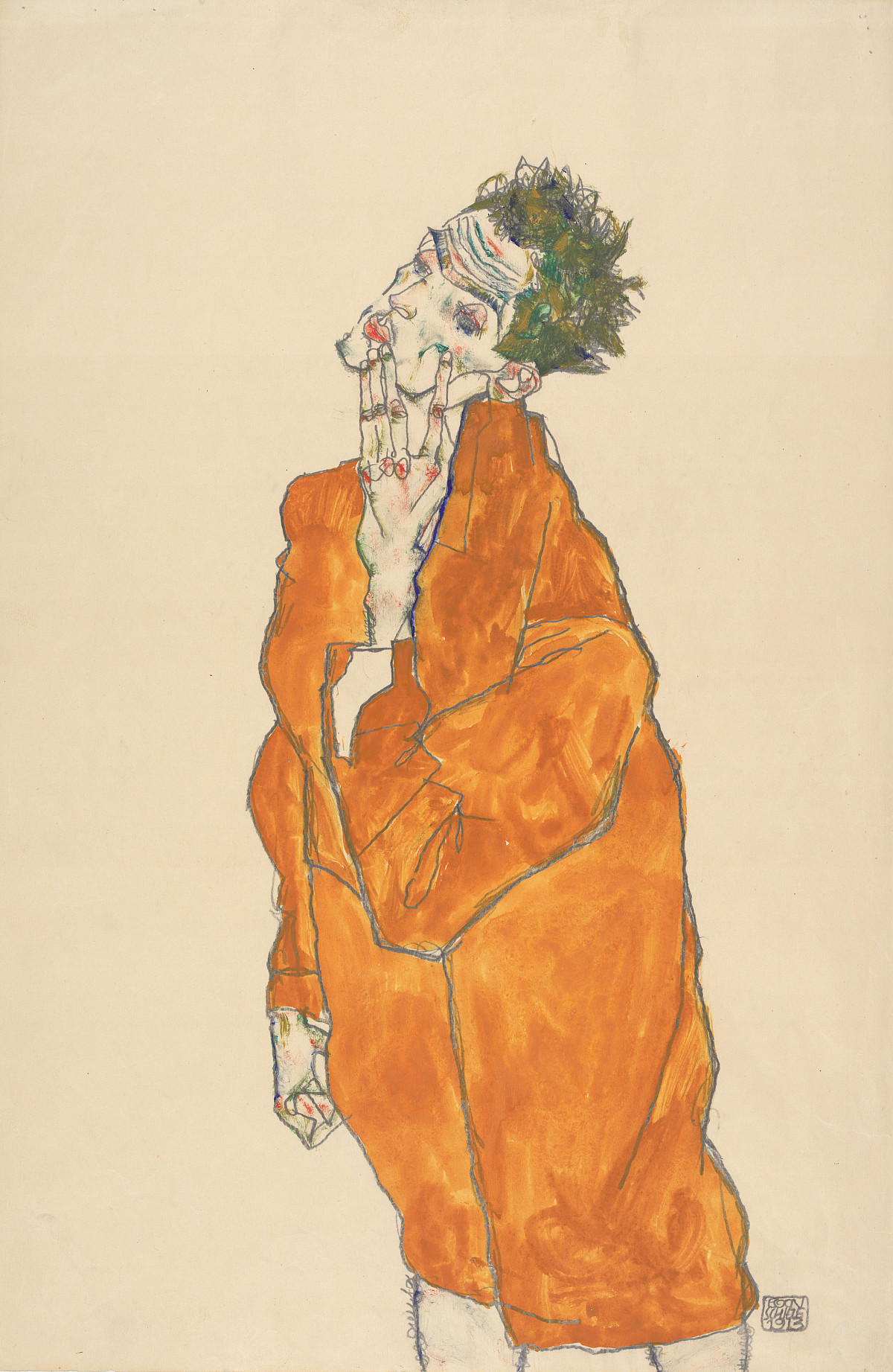 Egon Schiele: Self-Portrait in Orange Jacket, 1913