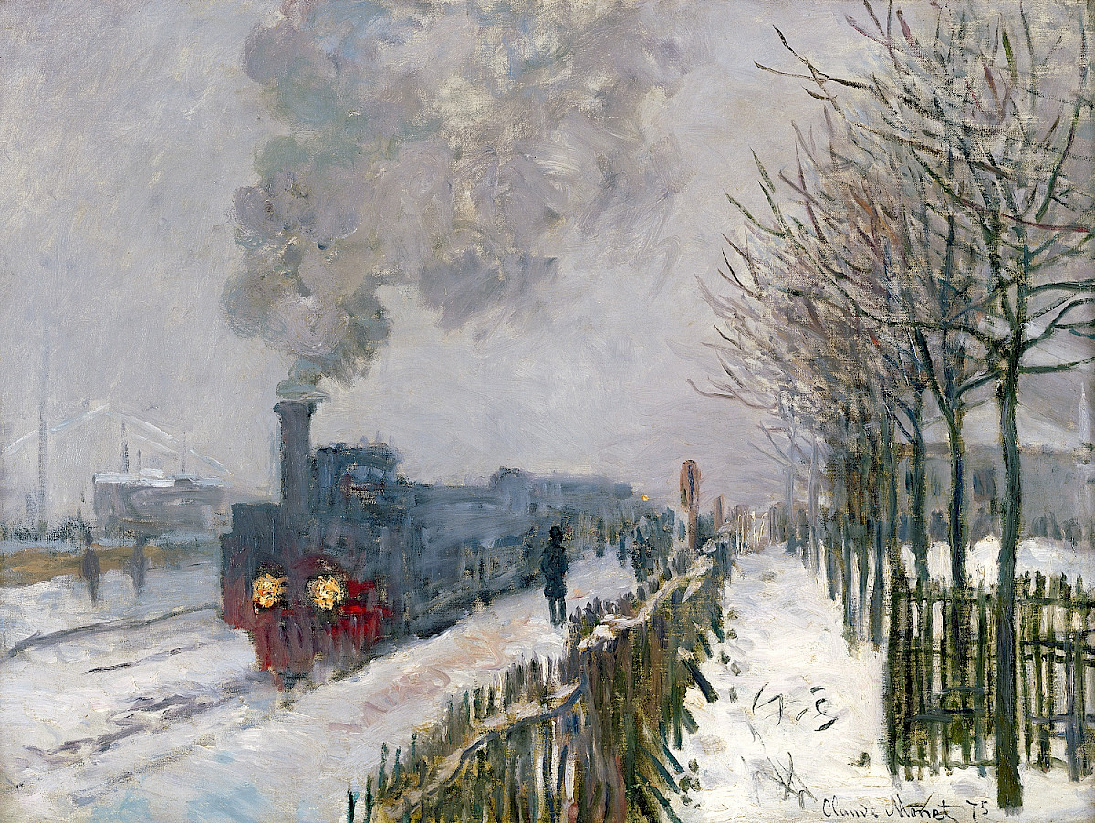 Claude Monet: Eisenbahn im Schnee, Lokomotive, 1875