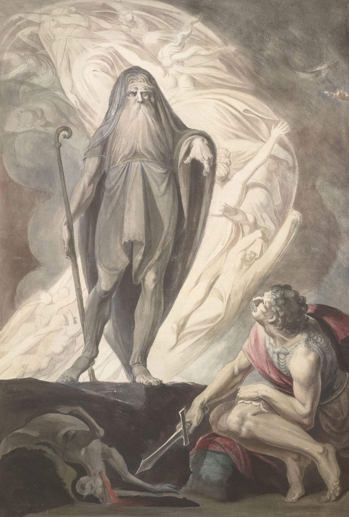 Johann Heinrich Füssli d. J.: Teiresias erscheint Odysseus beim Totenopfer, 1780-1785
