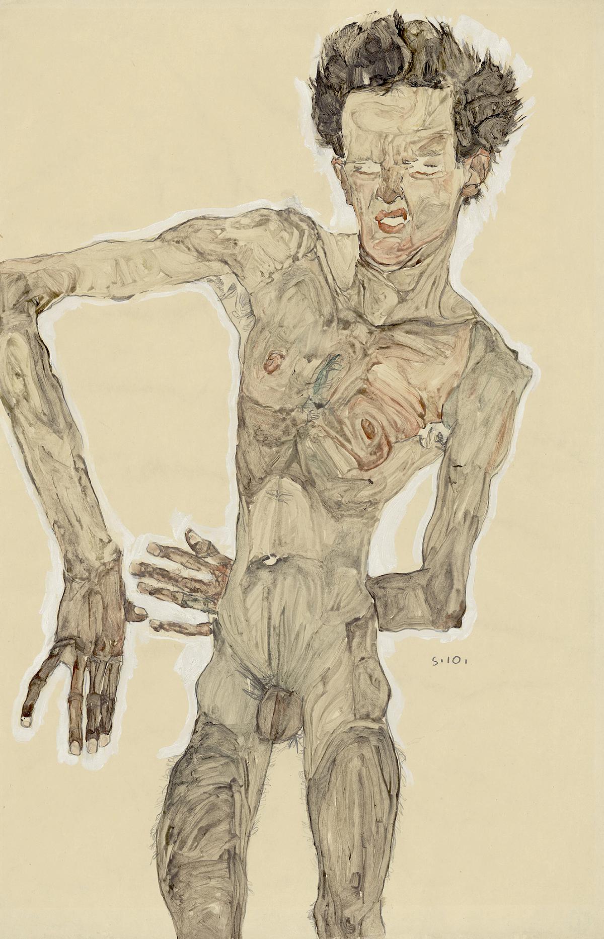 Egon Schiele: Nude Self-Portrait, Grimacing, 1910