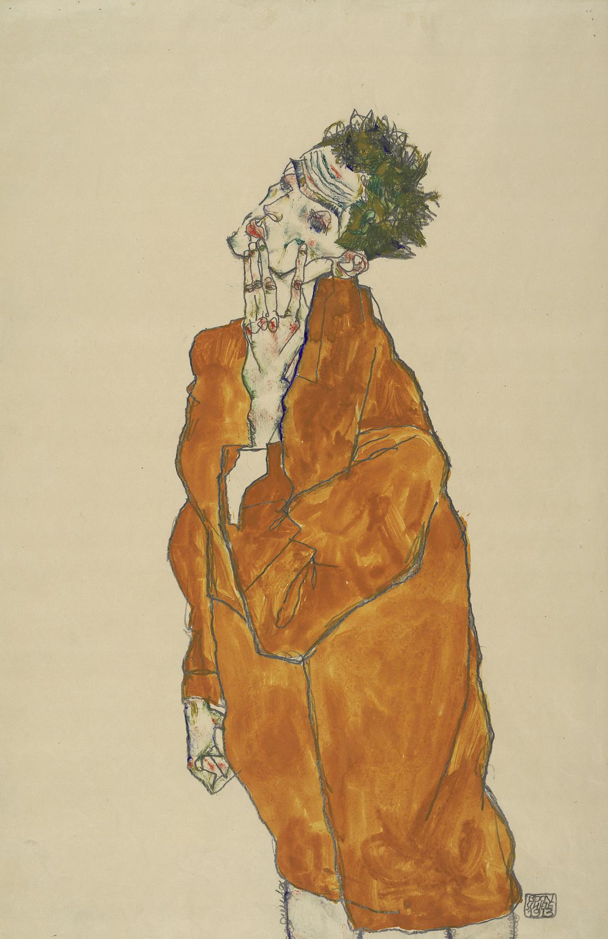Egon Schiele: Self-Portrait in orange Jacket, 1913