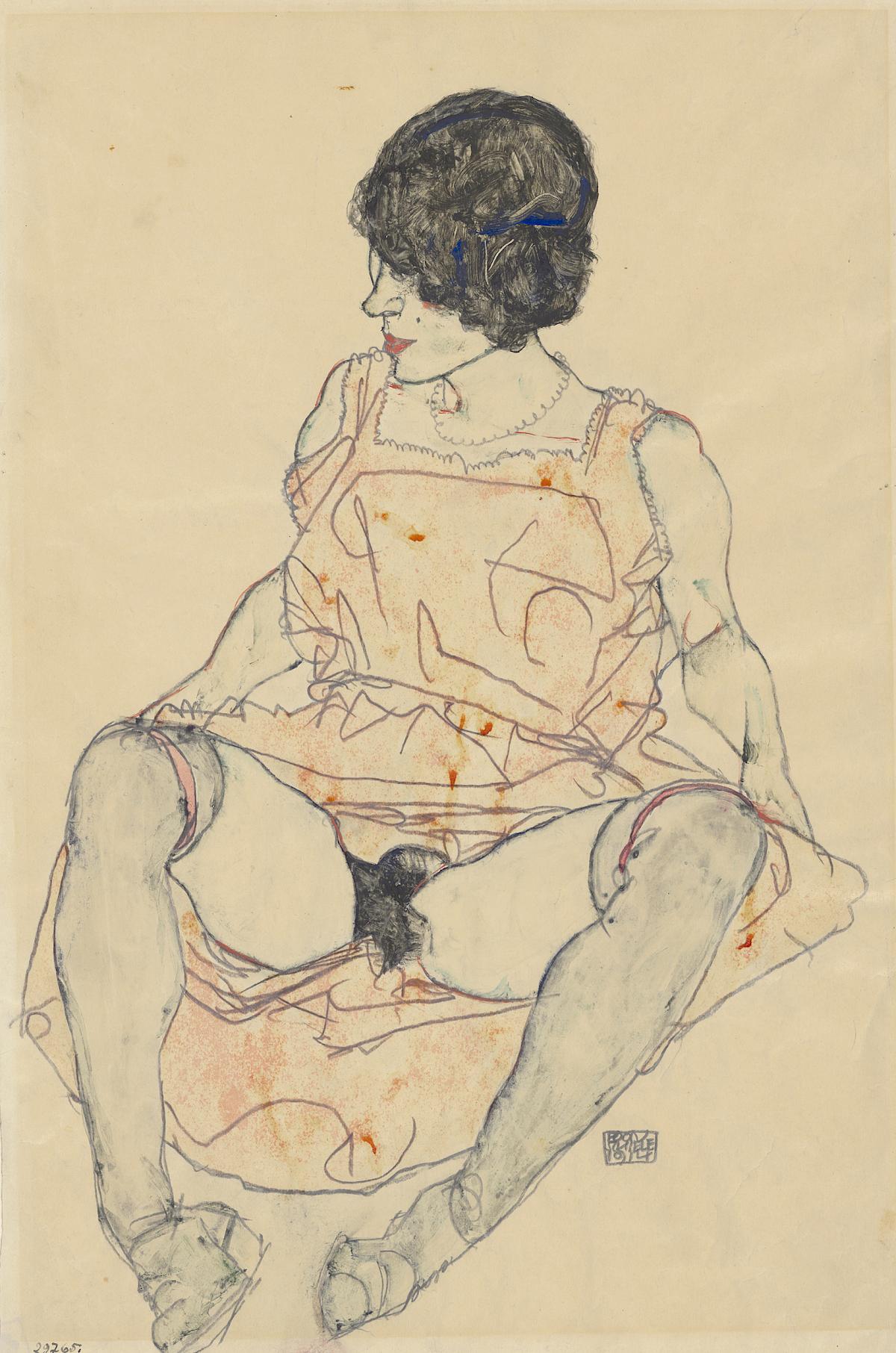 Egon Schiele: Seated woman with pushed up dress, 1914