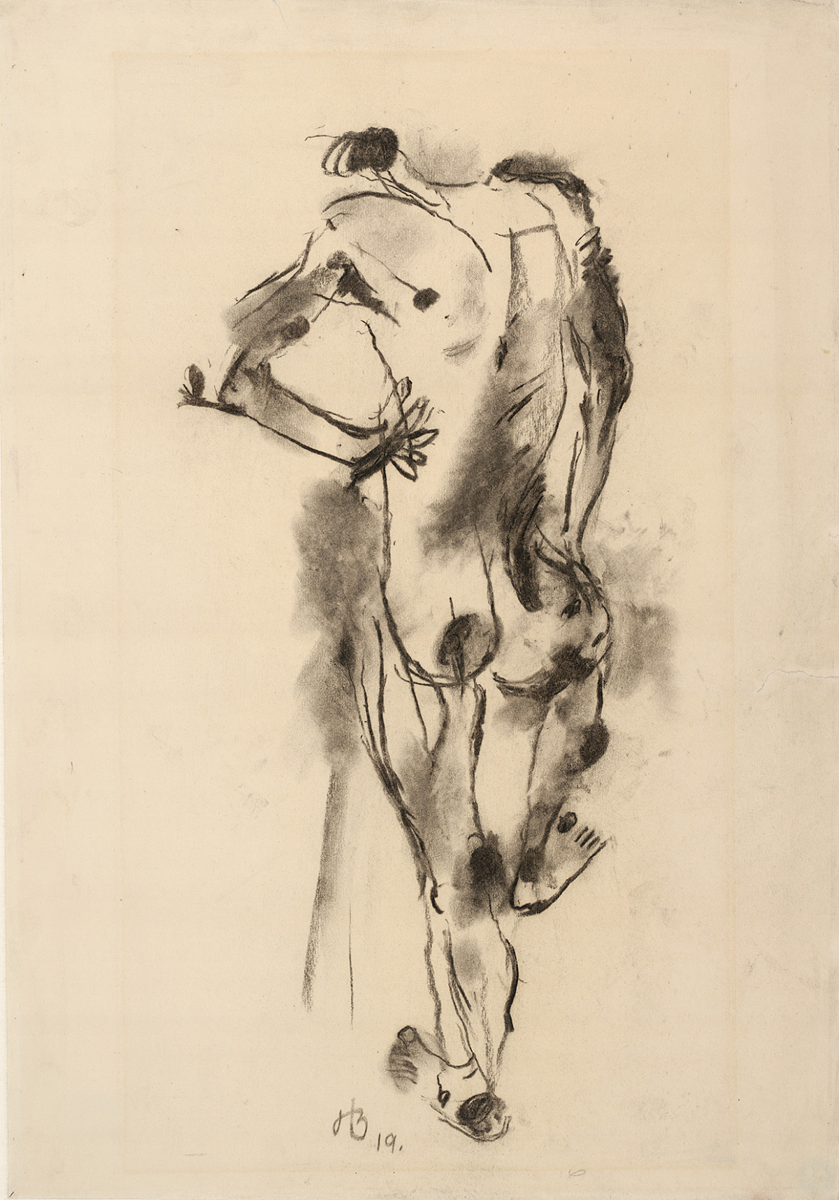 Herbert Boeckl: Standing male nude, from behind, 1919