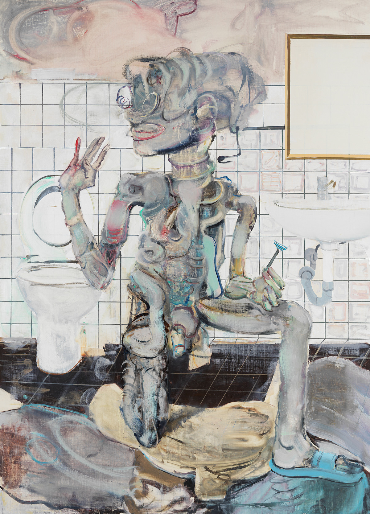 Adrian Ghenie: Kniender männlicher Akt mit erhobenen Händen 1, 2024