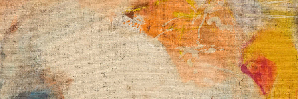 Colored areas in beige, white, orange and blue with slight gradients. Credit: Leiko Ikemura | Yellow Scape, 2020 | © 2025 Leiko Ikemura / Photo: Lisson Gallery