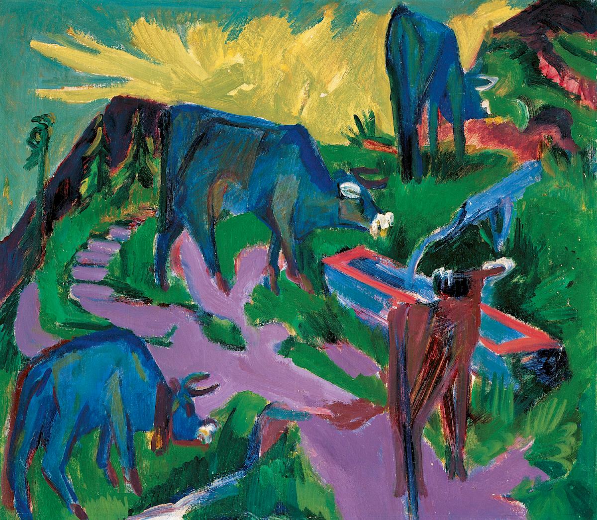 Ernst Ludwig Kirchner: Cattle at Sunset, ca. 1918/19