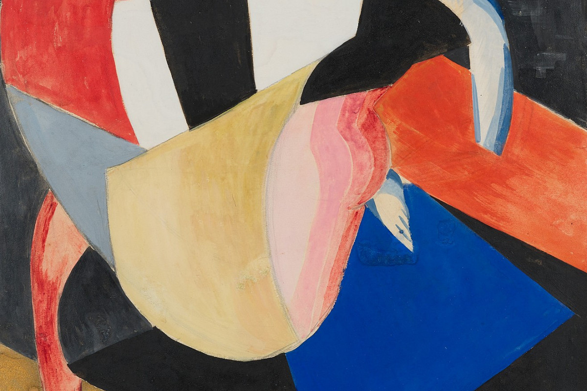 Abstract painting of a figure in motion, composed of different shapes. Credit: Alexandra Exter | Sketch for the Theatre Play "Salome", 1917 | The ALBERTINA Museum, Vienna