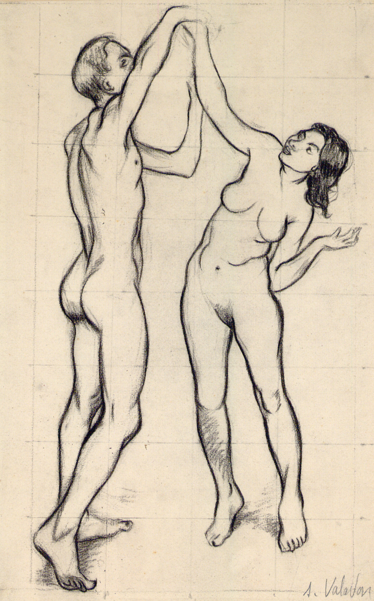 Suzanne Valadon: Study of the naked standing couple for the painting “Adam and Eve” (also called “Jeux”), 1910