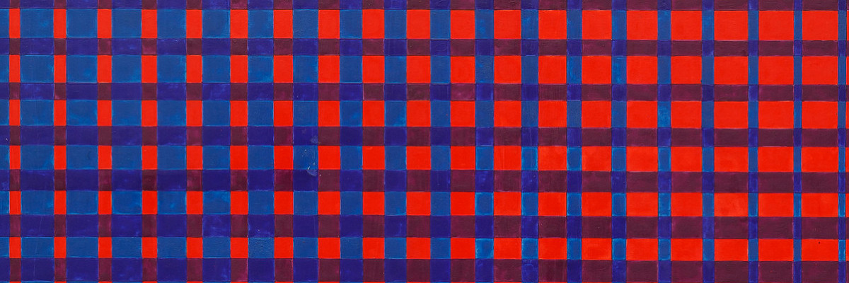 A square image consisting of rectangular fields of equal size in a colour gradient from blue to red. Credit: Helga Philipp | Untitled, 1968 | Private collection, Vienna © Estate Helga Philipp | Photo: Axel Schneider, Frankfurt am Main