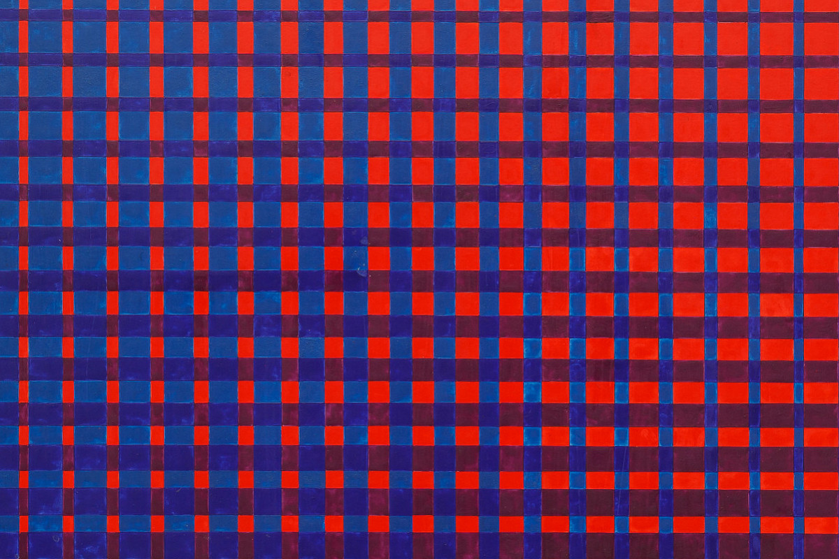 A square image consisting of rectangular fields of equal size in a colour gradient from blue to red. Credit: Helga Philipp | Untitled, 1968 | Private collection, Vienna © Estate Helga Philipp | Photo: Axel Schneider, Frankfurt am Main
