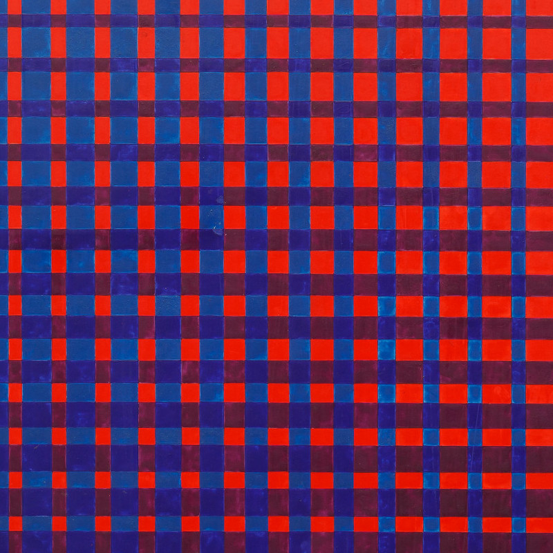 A square image consisting of rectangular fields of equal size in a colour gradient from blue to red. Credit: Helga Philipp | Untitled, 1968 | Private collection, Vienna © Estate Helga Philipp | Photo: Axel Schneider, Frankfurt am Main