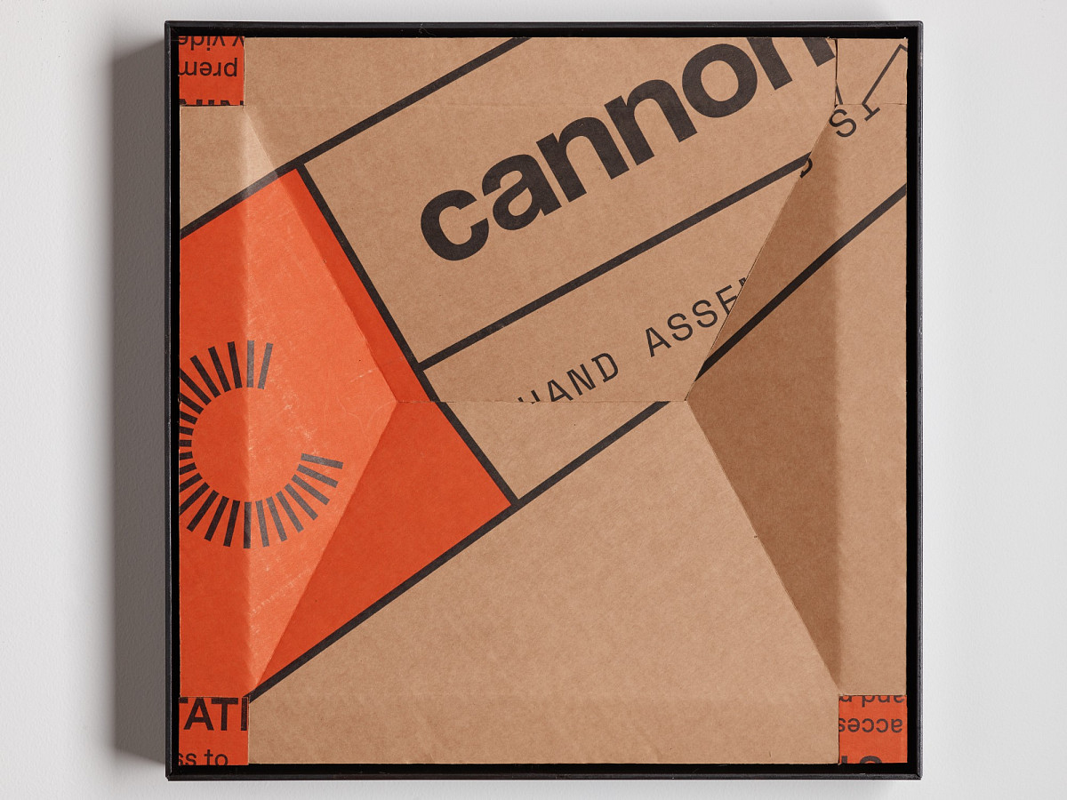 Square cardboard box with colorful print