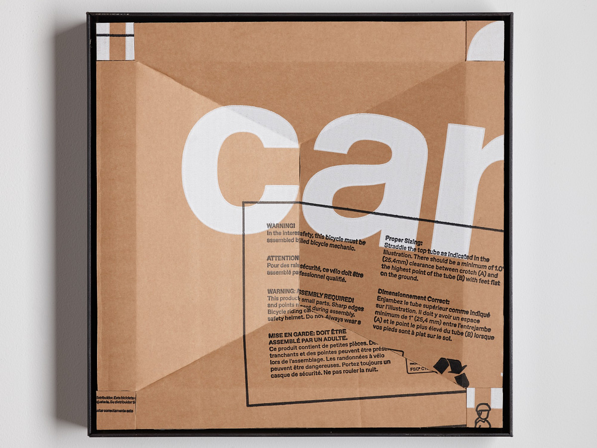 Square cardboard box with colorful print
