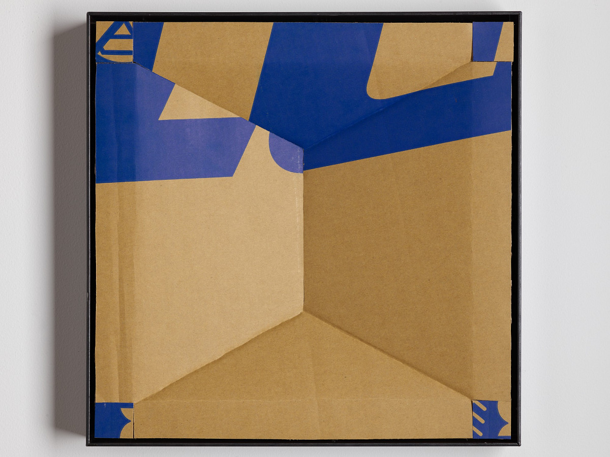 Square cardboard box with colorful print