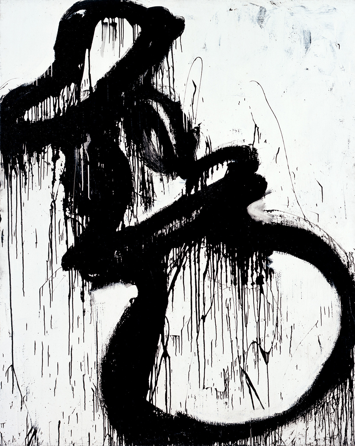 Mit breitem schwarzen Pinselstrich und verlaufener Farbe gemalene Donald Duck Figur.