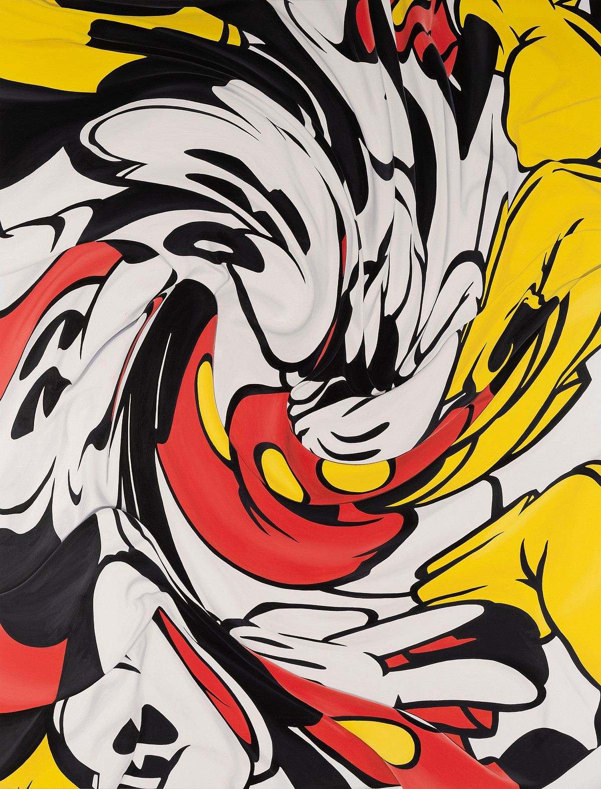 Mickey Mouse Figuren die wie ein Strudel in der Mitte zusammengezogen sind.