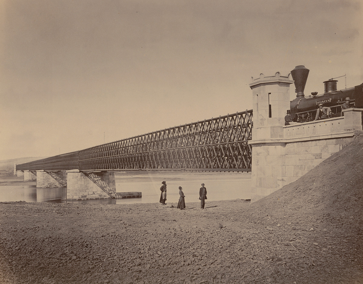 Adolf Schoon von Corbitzthal: Railway Bridge over the Dniester River near Halicz (today: Halych, Ukraine), 1866/67