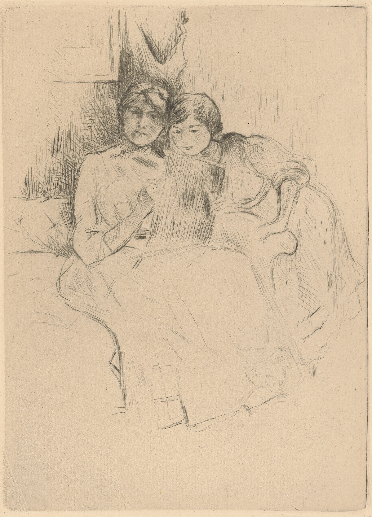 Berthe Morisot: Selbstporträt zeichnend, mit Julie, 1889 (2nd Edition 1905)