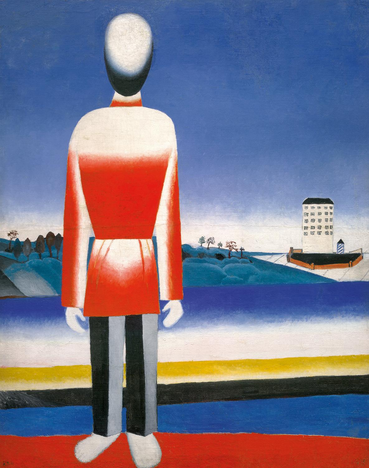Kazimir Malevich: Man in a suprematist landscape, ca. 1930/31