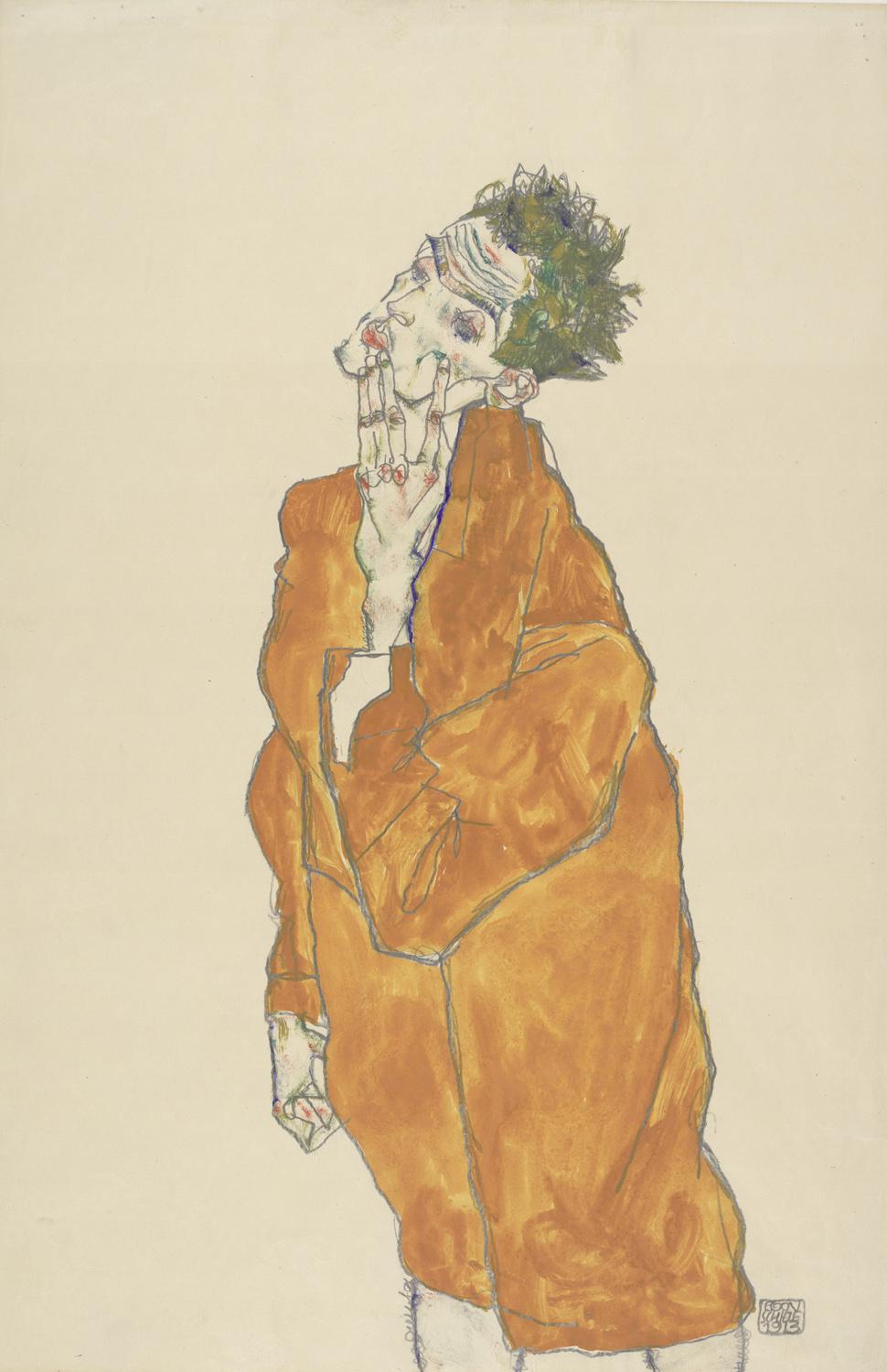 Egon Schiele: Self-portrait in orange cloak, 1913