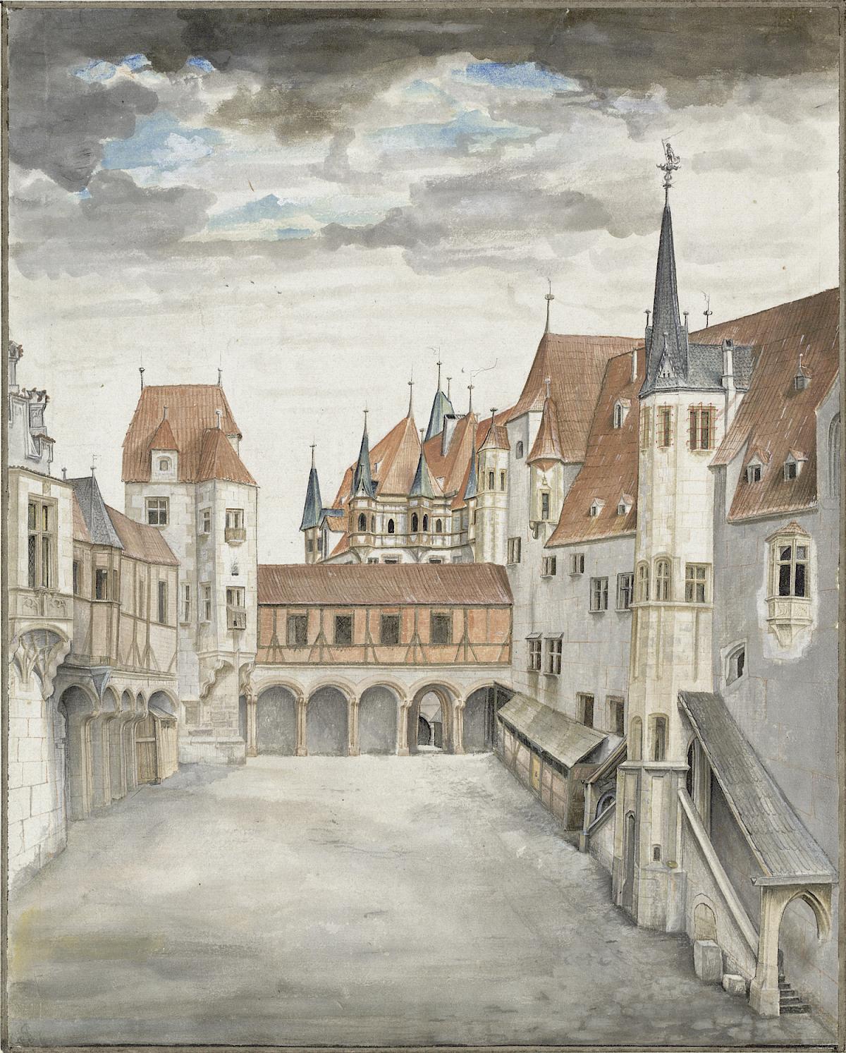 Albrecht Dürer: Courtyard of the Innsbruck castle (with clouds), at or after 1496/97