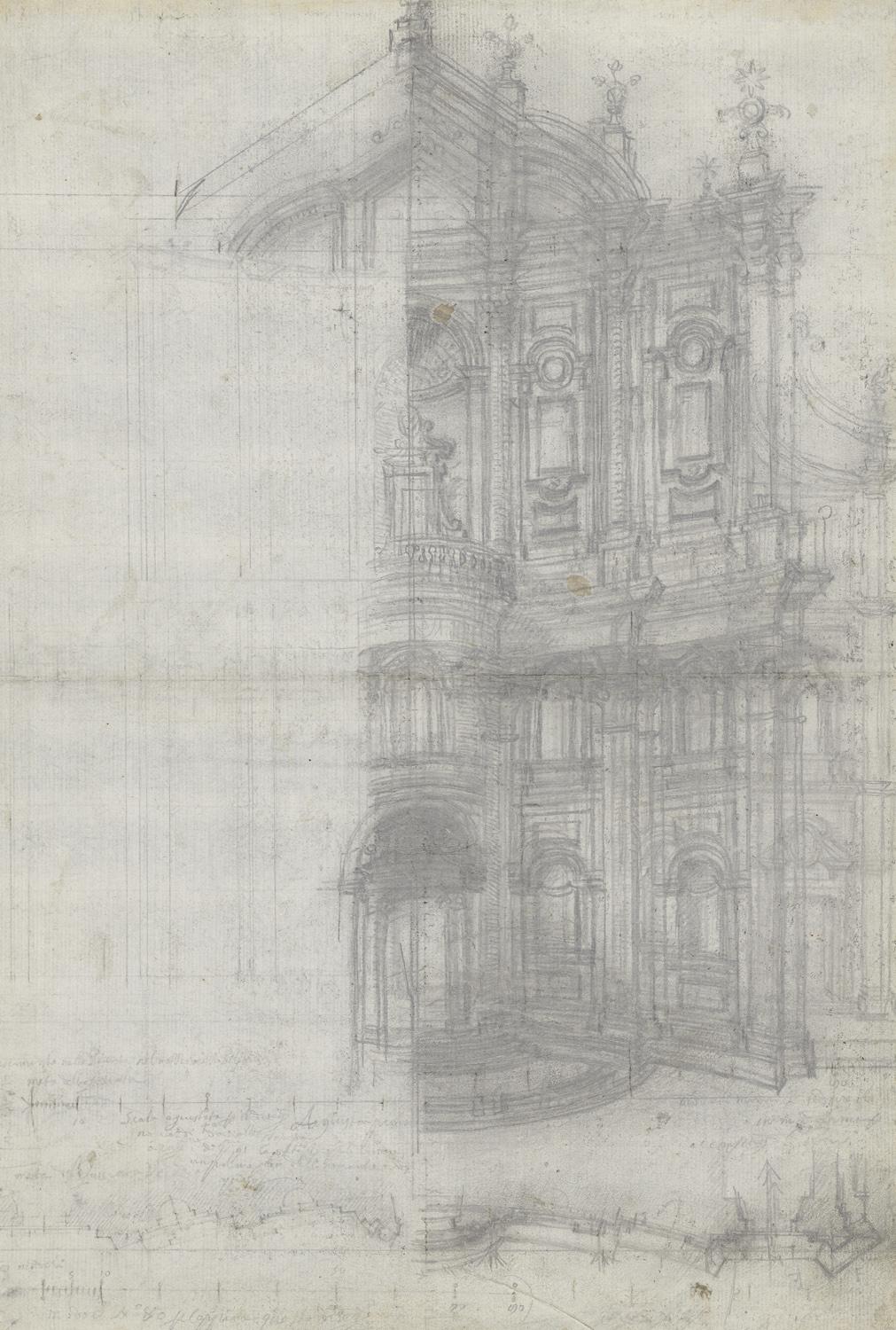 Francesco Borromini: Rome, Oratorio dei Filippini, façade, revised version for the publication of his Opus Architectonicum, 1660