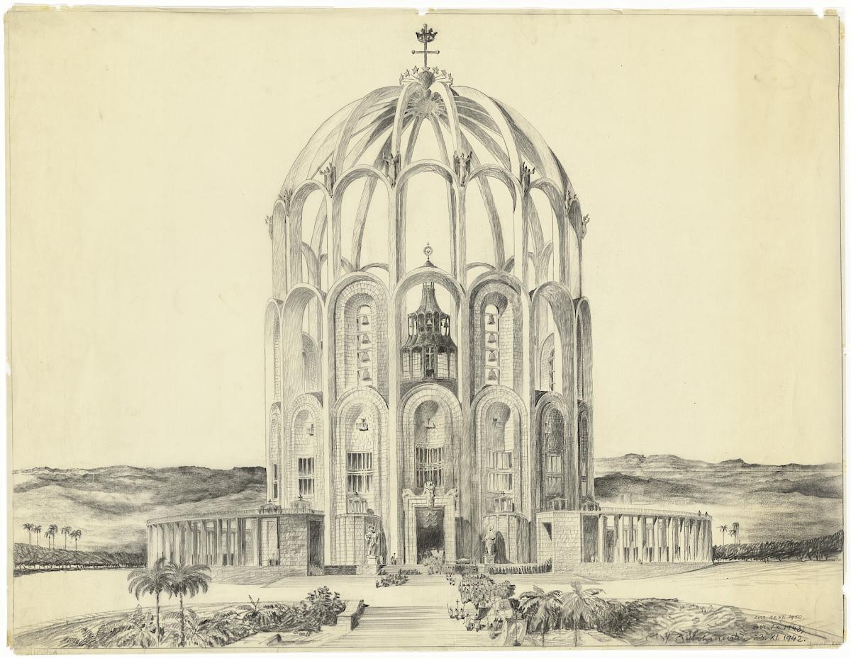 Clemens Holzmeister: Perspektivansicht der Kathedrale von Belo Horizonte, 1942; 1948; 1950