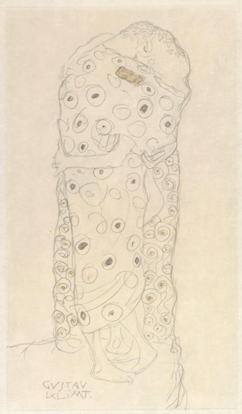 Gustav Klimt : Stehendes Liebespaar in Seitenansicht, 1907/08