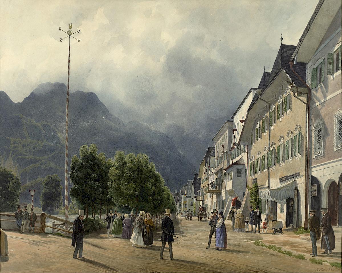 Rudolf von Alt  : The Esplanade in Ischl, 1840