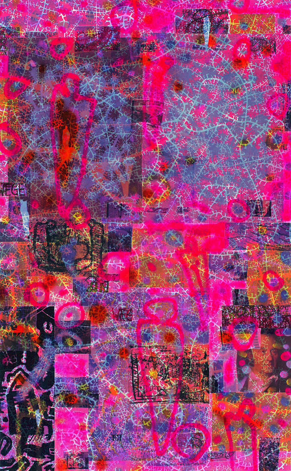 Gunter Damisch: Rotsprühflämmlerdruckcollage, 2013