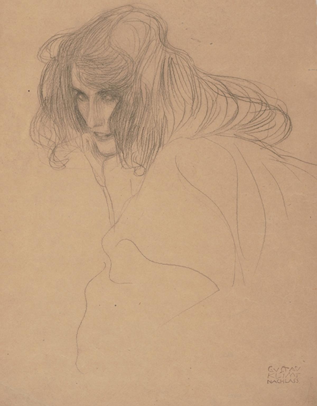 Gustav Klimt: Weibliches Bildnis (Studie für "Unkeuschheit", Beethovenfries, Wiener Secession), 1901