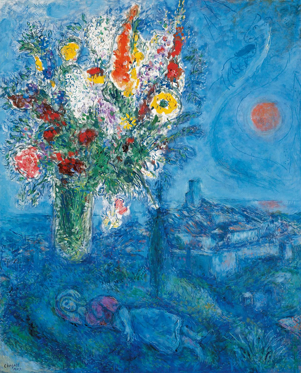 Marc Chagall: Schläferin mit Blumen, 146 x 118 cm Öl auf Leinwand (The ALBERTINA Museum, Vienna – The Batliner Collection)