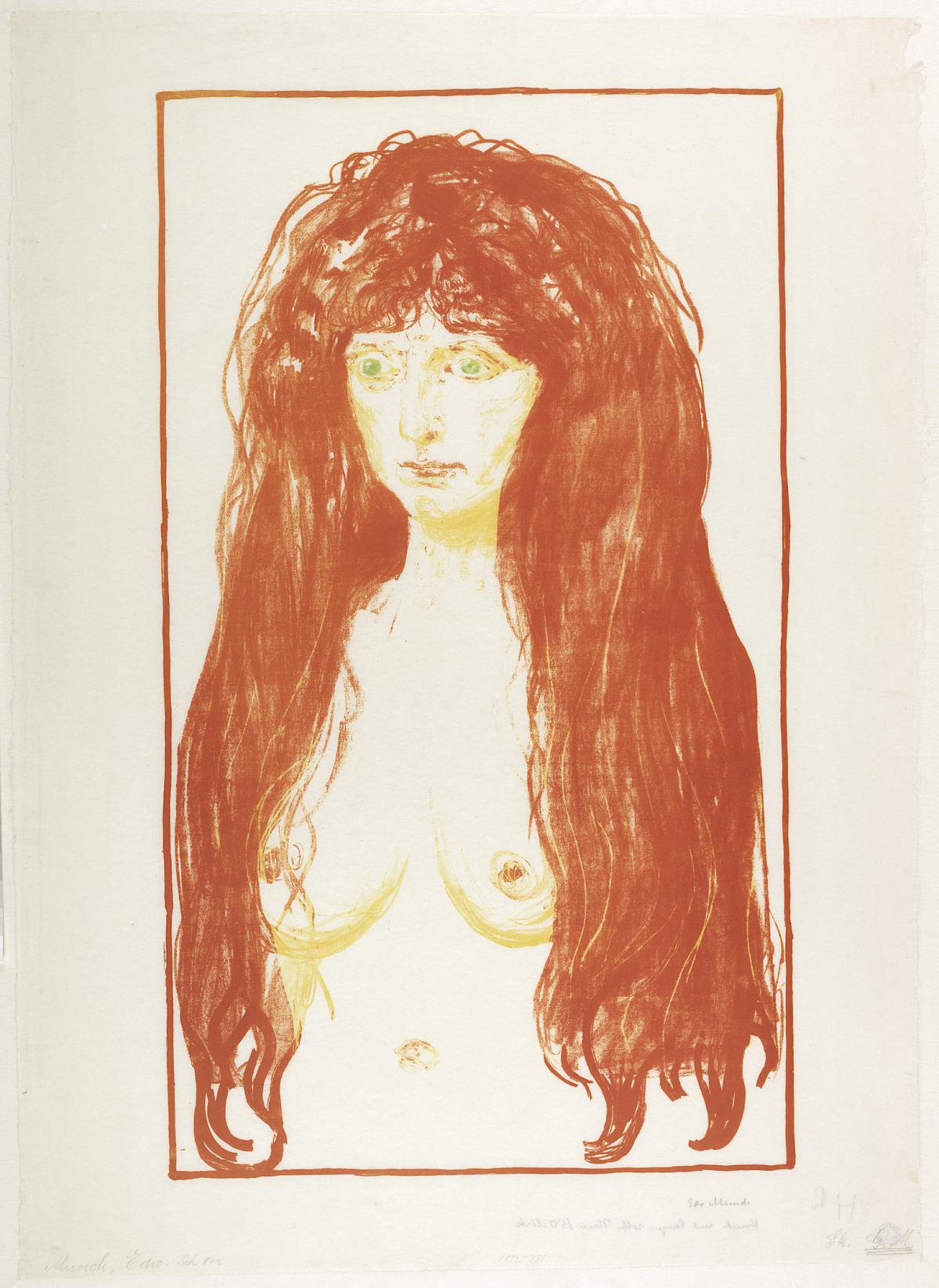 Edvard Munch: Woman with red hair and green eyes; The Sin, 1902