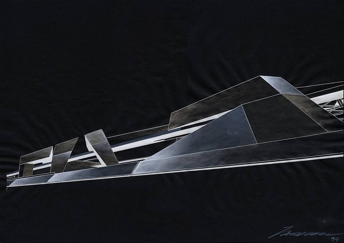 Zaha Hadid: Perspective for the building of the Danube Canal in Vienna Spittelau, 1994