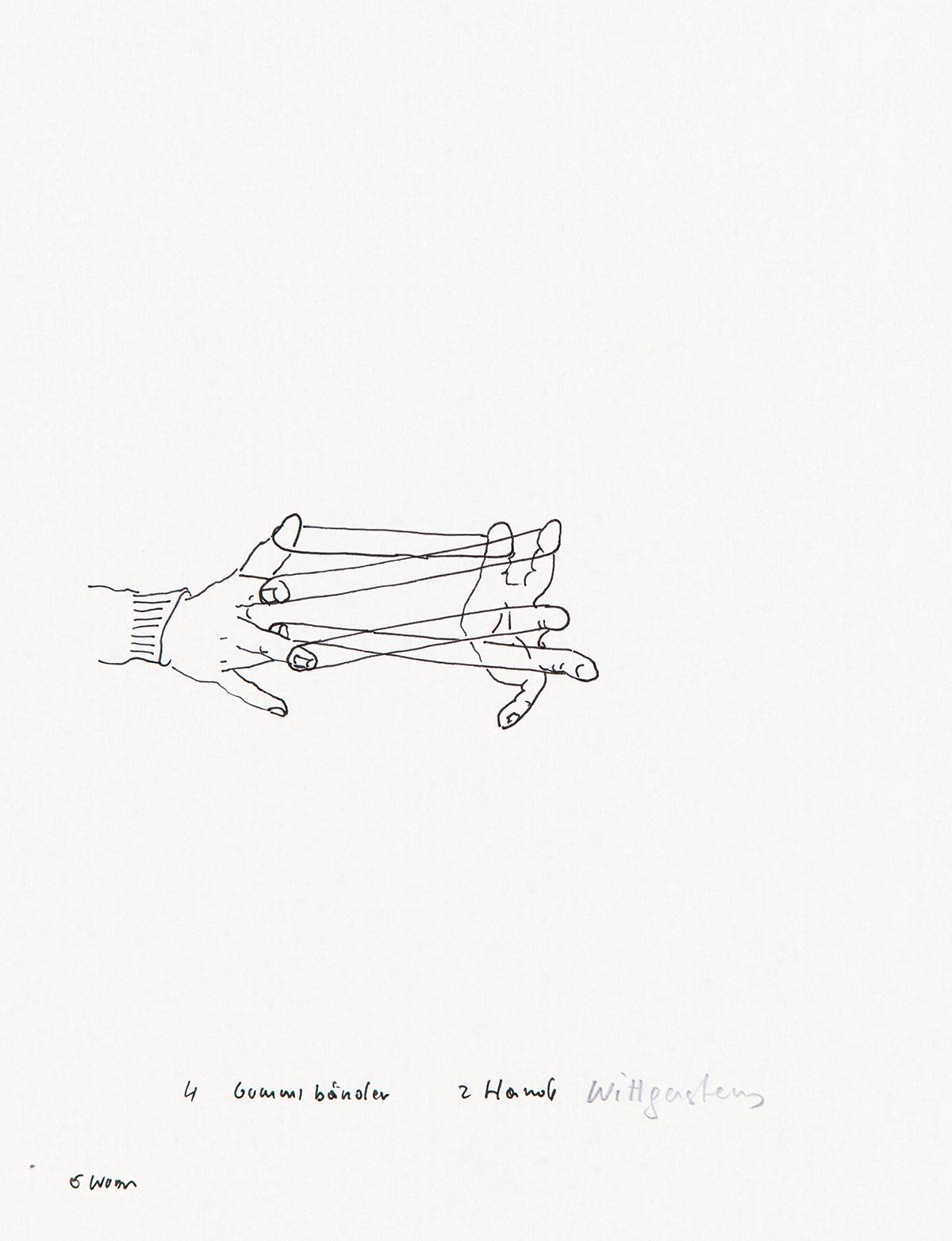 Erwin Wurm: 4 elastic bands 2 hands Wittgenstein, 1990