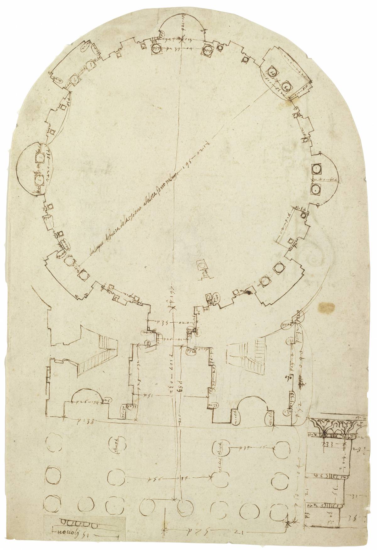 Unknown Artist: Ground Plan of the Pantheon in Rome, 16th century