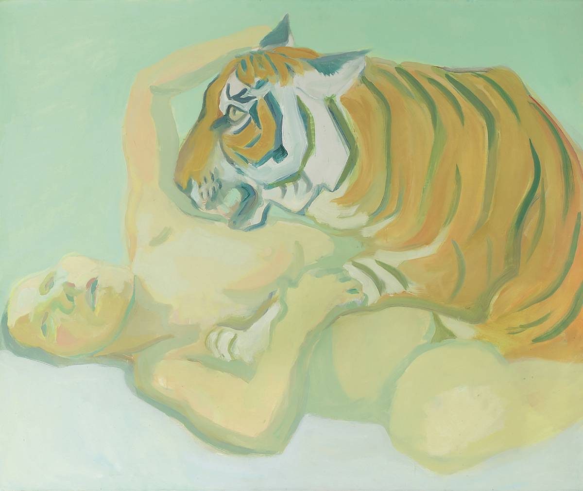 Maria Lassnig: Mit einem Tiger schlafen, 1975