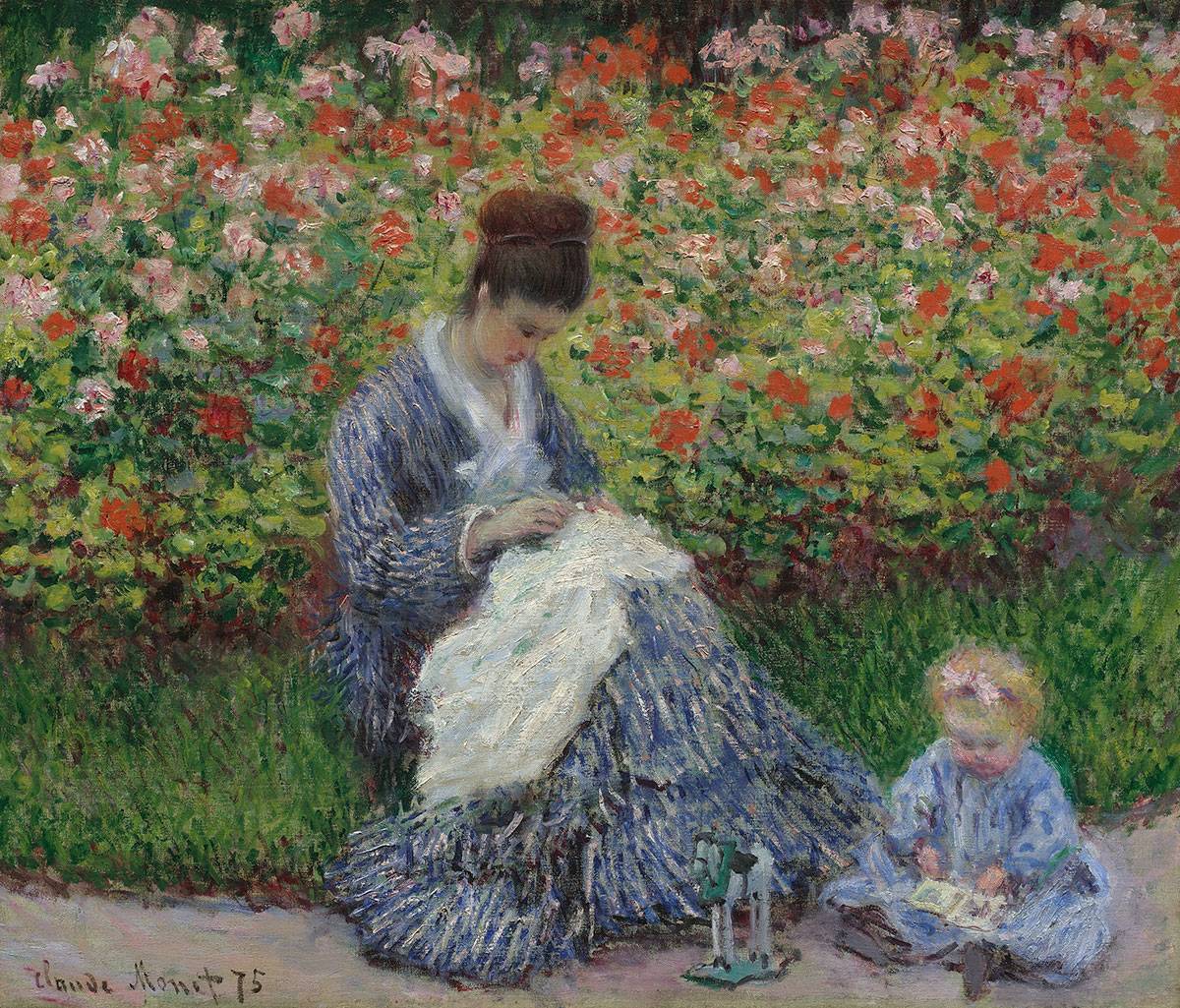Claude Monet: Camille Monet mit Kind im Garten, 1875