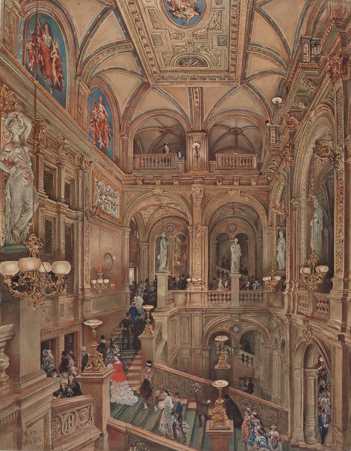 Rudolf von Alt: The Staircase of the k. k. Court Opera Theater, 1873