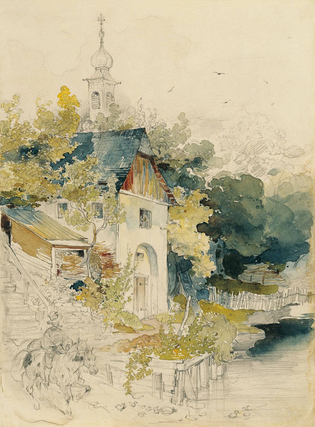 Joseph Höger: Haus an einem See, ca 1836