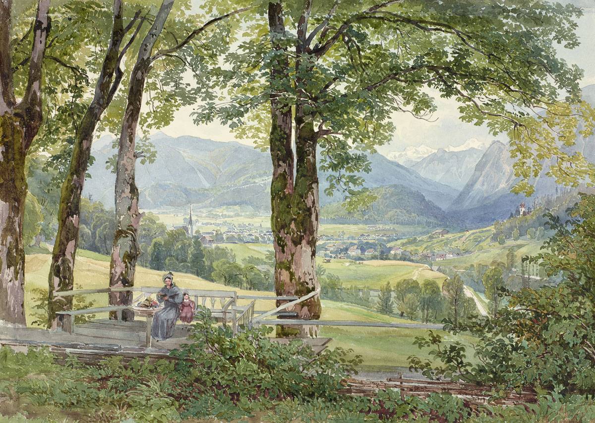 Joseph Höger: View of Ischl from Sophienplatz, ca 1836
